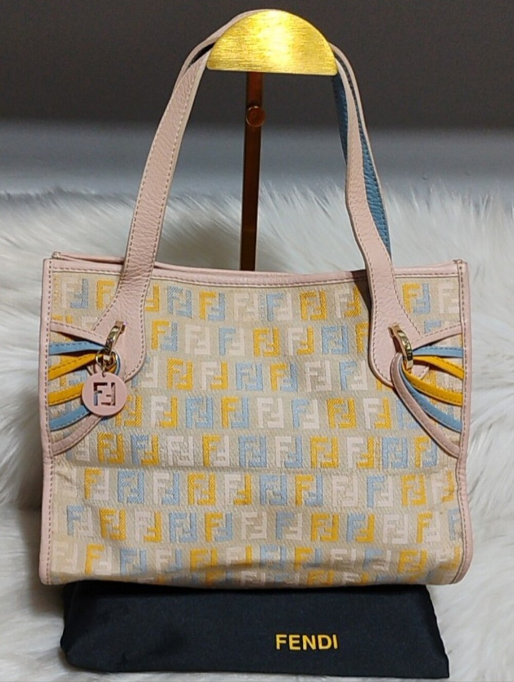 Fendi Zucchino Multicolor FF Canvas/Pink Charm Tote W/DB